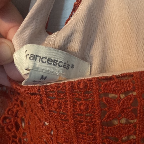 Francesca’s Orange Lace Dress with Nude Lining Underneath, M - Picture 3 of 3